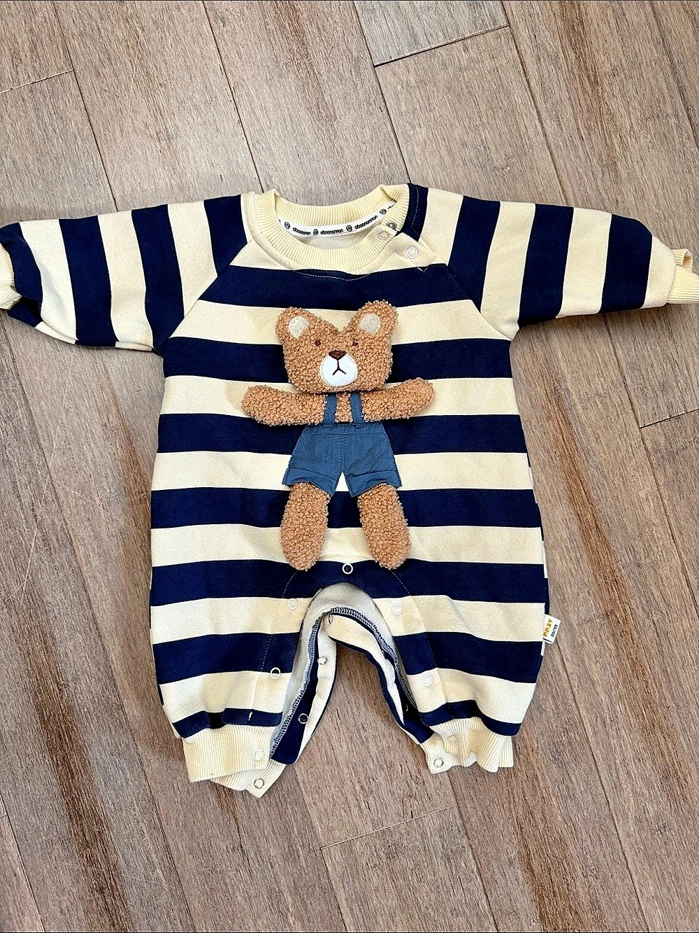 Baby Striped Footie in Blue & Cream gently loved size 3-6 months 66/40
